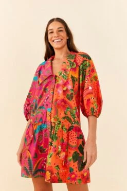 Farm Rio Mixed Warm Prints Organic Cotton Mini Dress -Farm Rio Store 306155 02