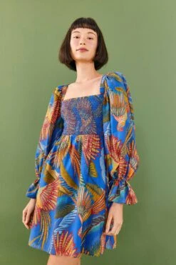 Farm Rio Blue Macaw Flight Mini Dress