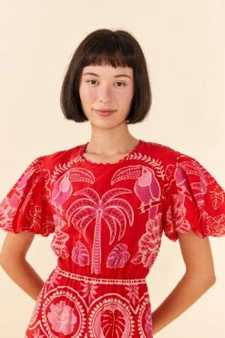 Farm Rio Red Summer Sunrise Midi Dress 10 Farm Rio Red Summer Sunrise Midi Dress -Farm Rio Store 306178 02