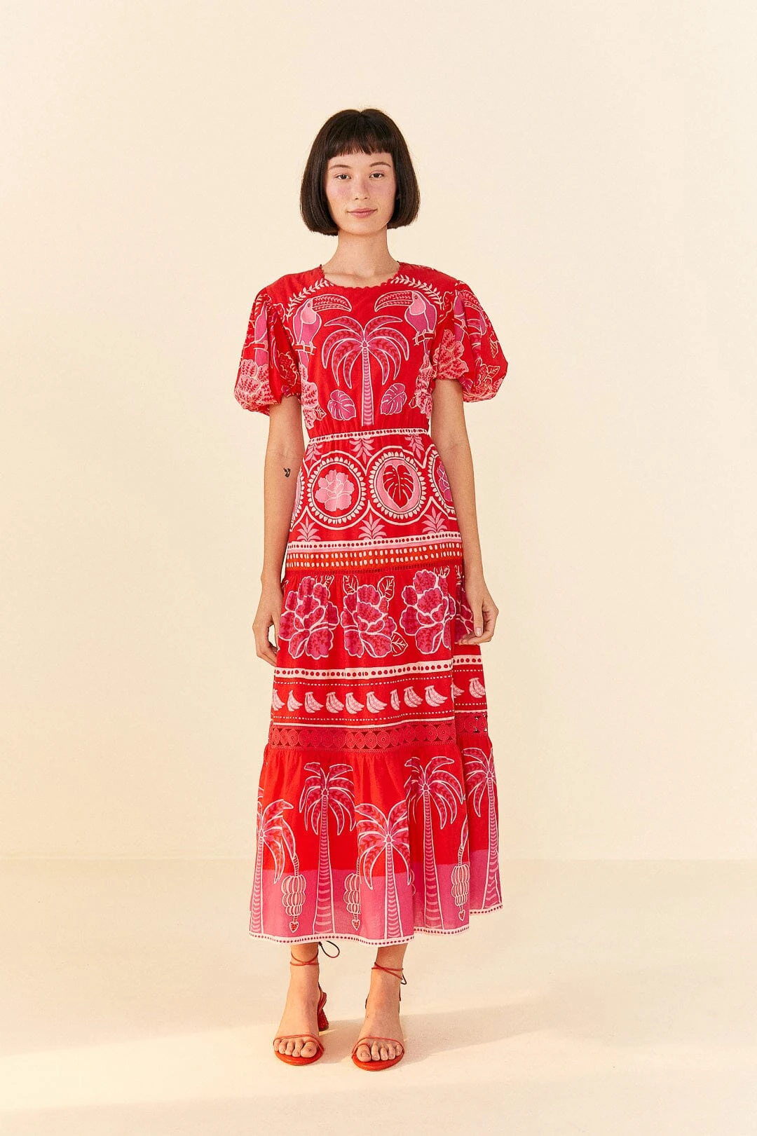 Farm Rio Red Summer Sunrise Midi Dress 4 Farm Rio Red Summer Sunrise Midi Dress - Image 2