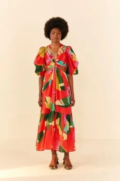 Farm Rio Red Heliconia Midi Dress -Farm Rio Store 306185 04
