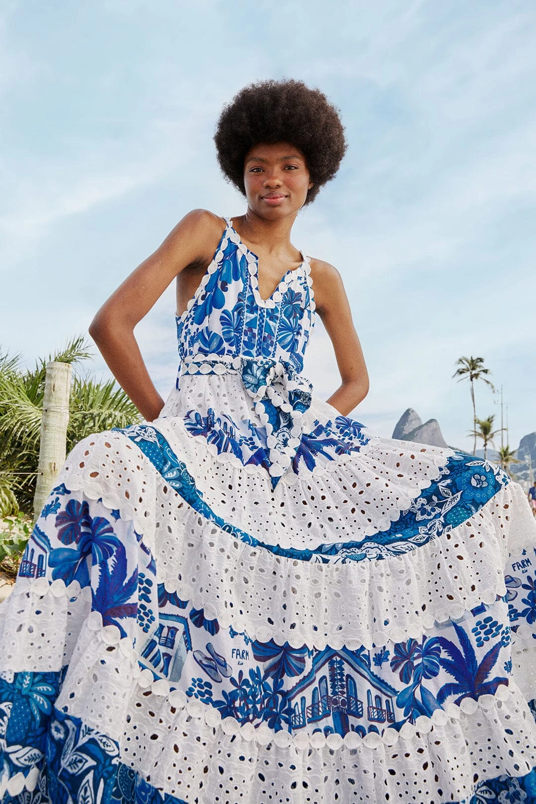 Farm Rio Mixed White And Blue Prints Maxi Dress 3 Farm Rio Mixed White And Blue Prints Maxi Dress