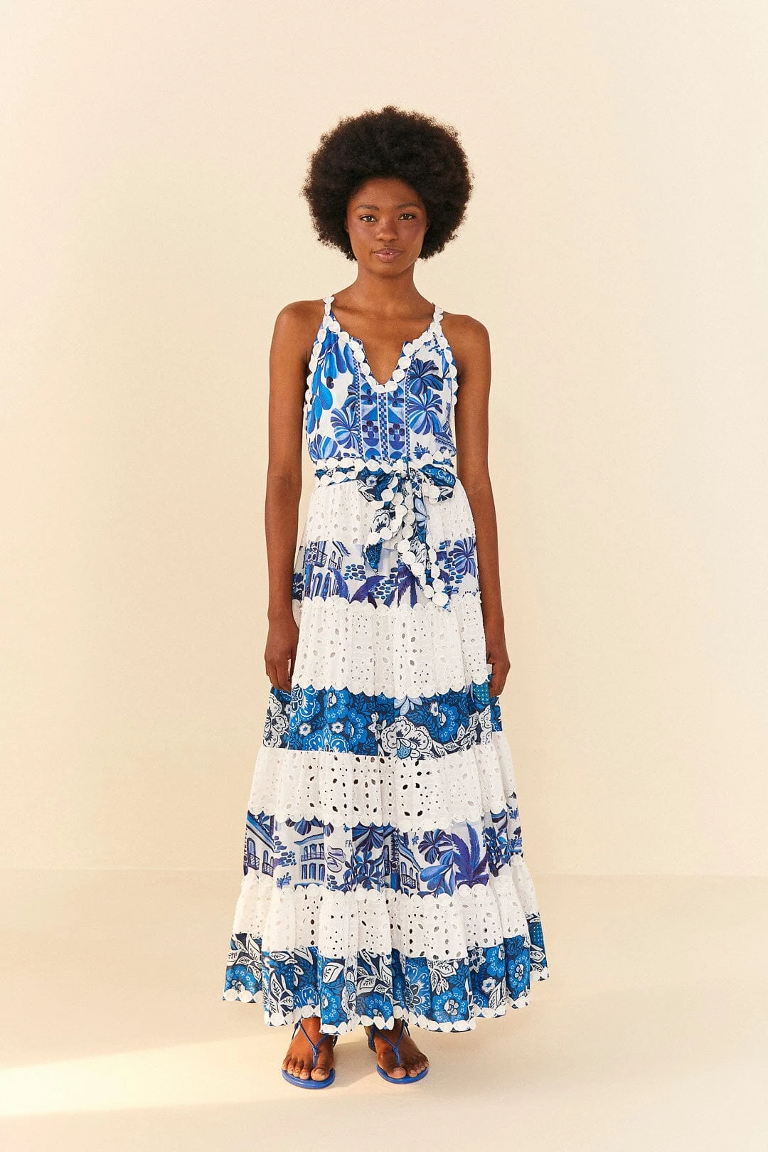 Farm Rio Mixed White And Blue Prints Maxi Dress 4 Farm Rio Mixed White And Blue Prints Maxi Dress - Image 2