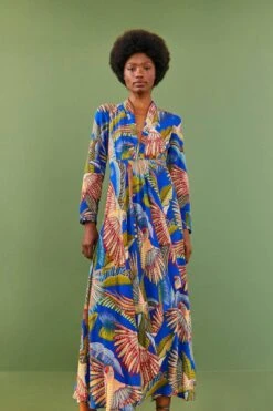 Farm Rio Blue Macaw Flight Maxi Dress 8 Farm Rio Blue Macaw Flight Maxi Dress -Farm Rio Store 306211 02