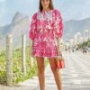 Farm Rio Pink Tropical Woodcut Mini Dress 1 Farm Rio Pink Tropical Woodcut Mini Dress -Farm Rio Store 306220 01