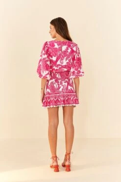 Farm Rio Pink Tropical Woodcut Mini Dress -Farm Rio Store 306220 03