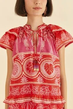 Farm Rio Red Summer Sunrise Blouse -Farm Rio Store 306223 04