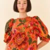 Farm Rio Orange Blooming Garden Blouse -Farm Rio Store 306226 01