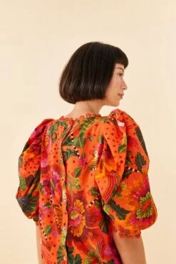 Farm Rio Orange Blooming Garden Blouse -Farm Rio Store 306226 03