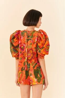 Farm Rio Orange Blooming Garden Blouse -Farm Rio Store 306226 04