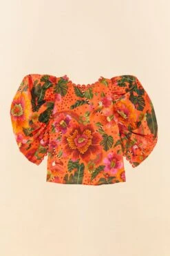 Farm Rio Orange Blooming Garden Blouse -Farm Rio Store 306226 06