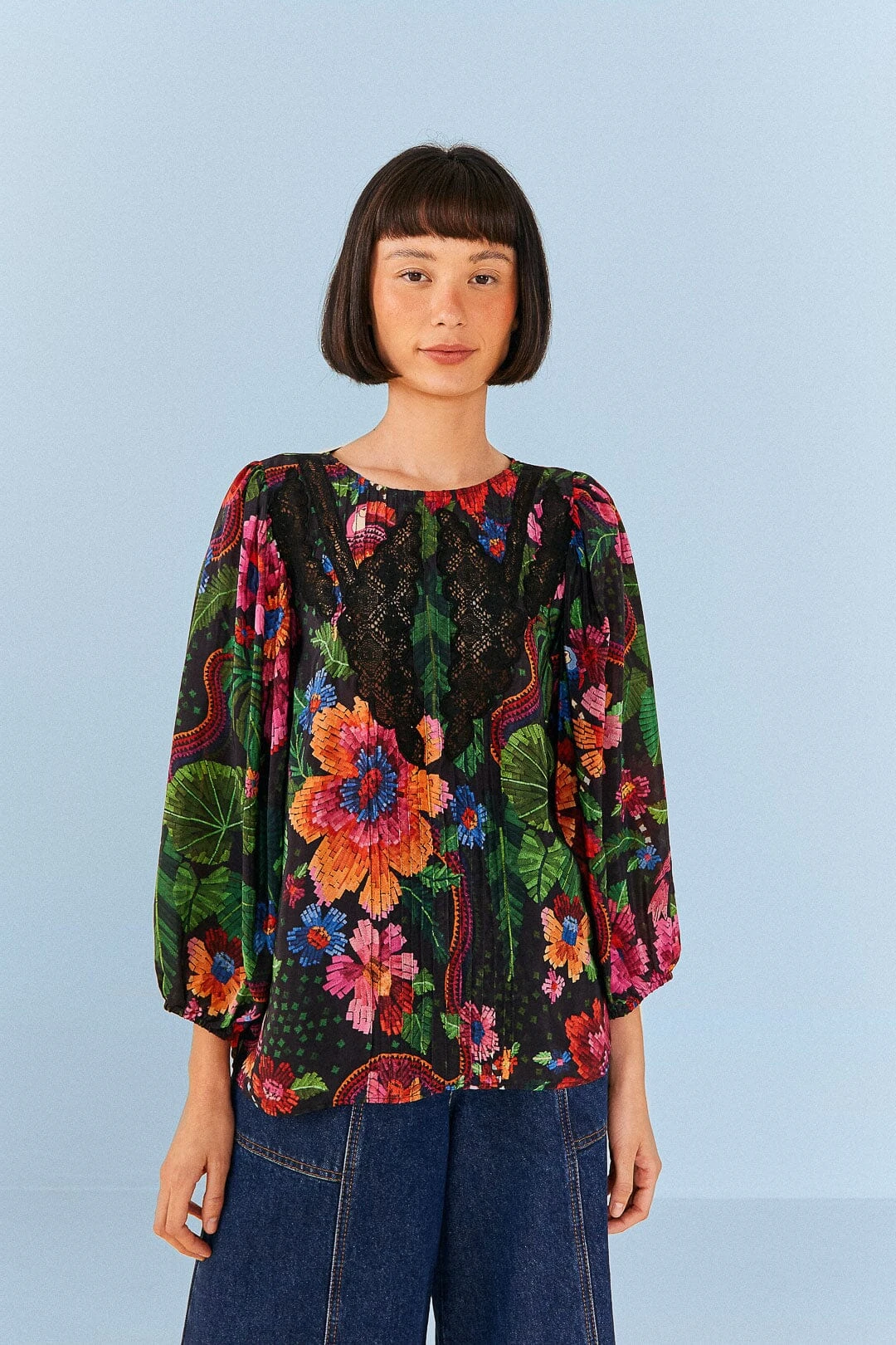 Farm Rio Black Blooming Garden Blouse 3 Farm Rio Black Blooming Garden Blouse