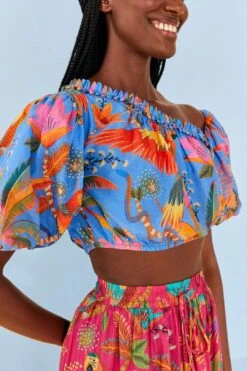 Farm Rio Blue Macaw Party Blouse 10 Farm Rio Blue Macaw Party Blouse -Farm Rio Store 306238 03
