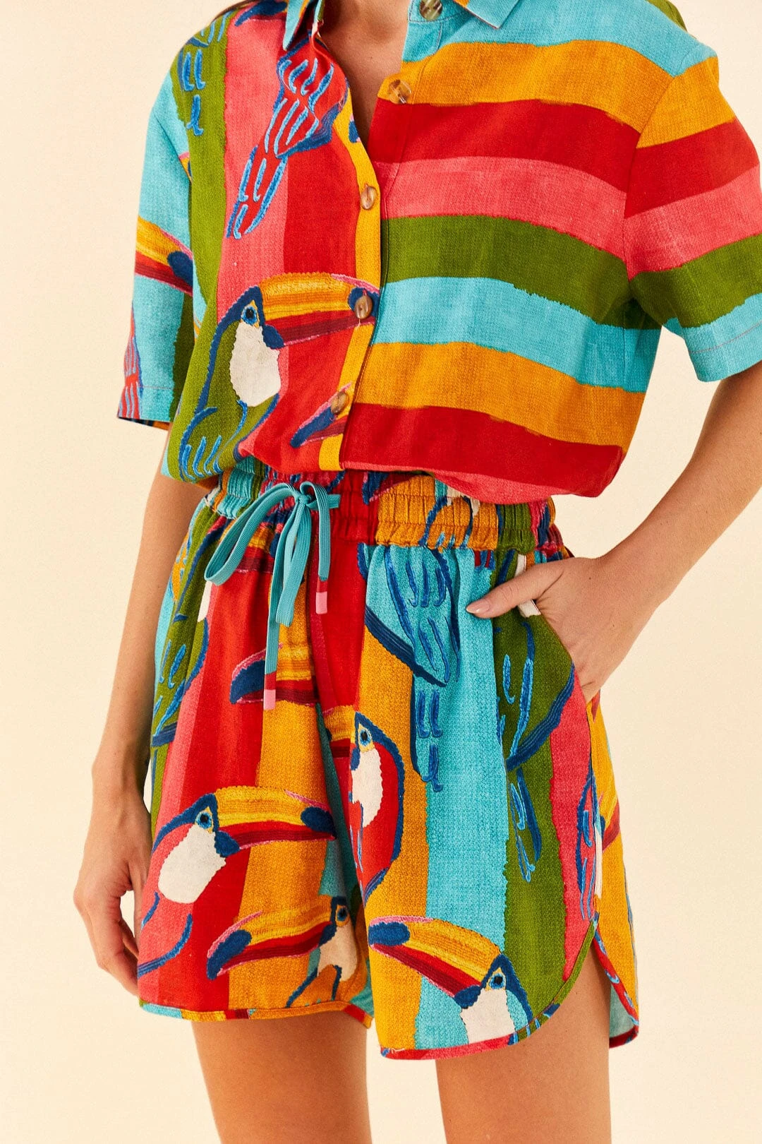 Farm Rio Wonderful Toucans Unisex Shorts 4 Farm Rio Wonderful Toucans Unisex Shorts - Image 2