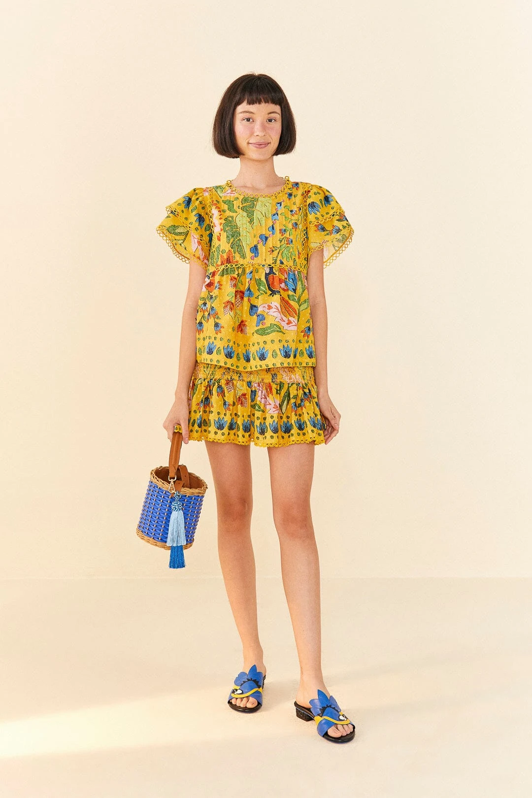 Farm Rio Yellow Summer Garden Mini Skirt 4 Farm Rio Yellow Summer Garden Mini Skirt - Image 2