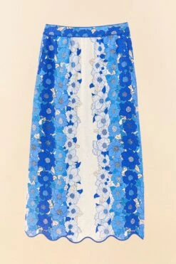Farm Rio Blue Flower Stripes Midi Skirt -Farm Rio Store 306303 06