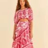 Farm Rio Pink Tropical Woodcut Midi Skirt 1 Farm Rio Pink Tropical Woodcut Midi Skirt -Farm Rio Store 306307 01
