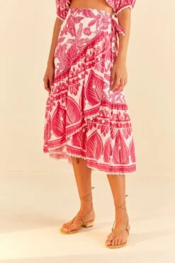 Farm Rio Pink Tropical Woodcut Midi Skirt -Farm Rio Store 306307 03