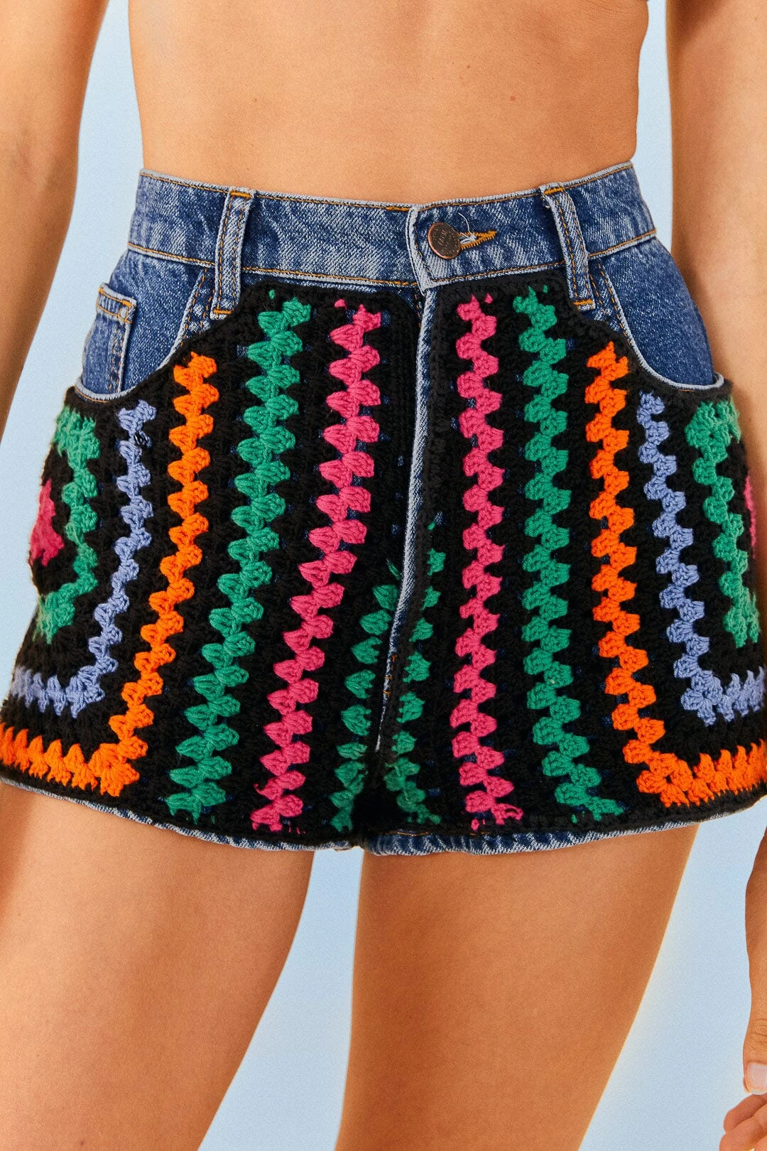 Farm Rio Crochet Denim Shorts 4 Farm Rio Crochet Denim Shorts - Image 2
