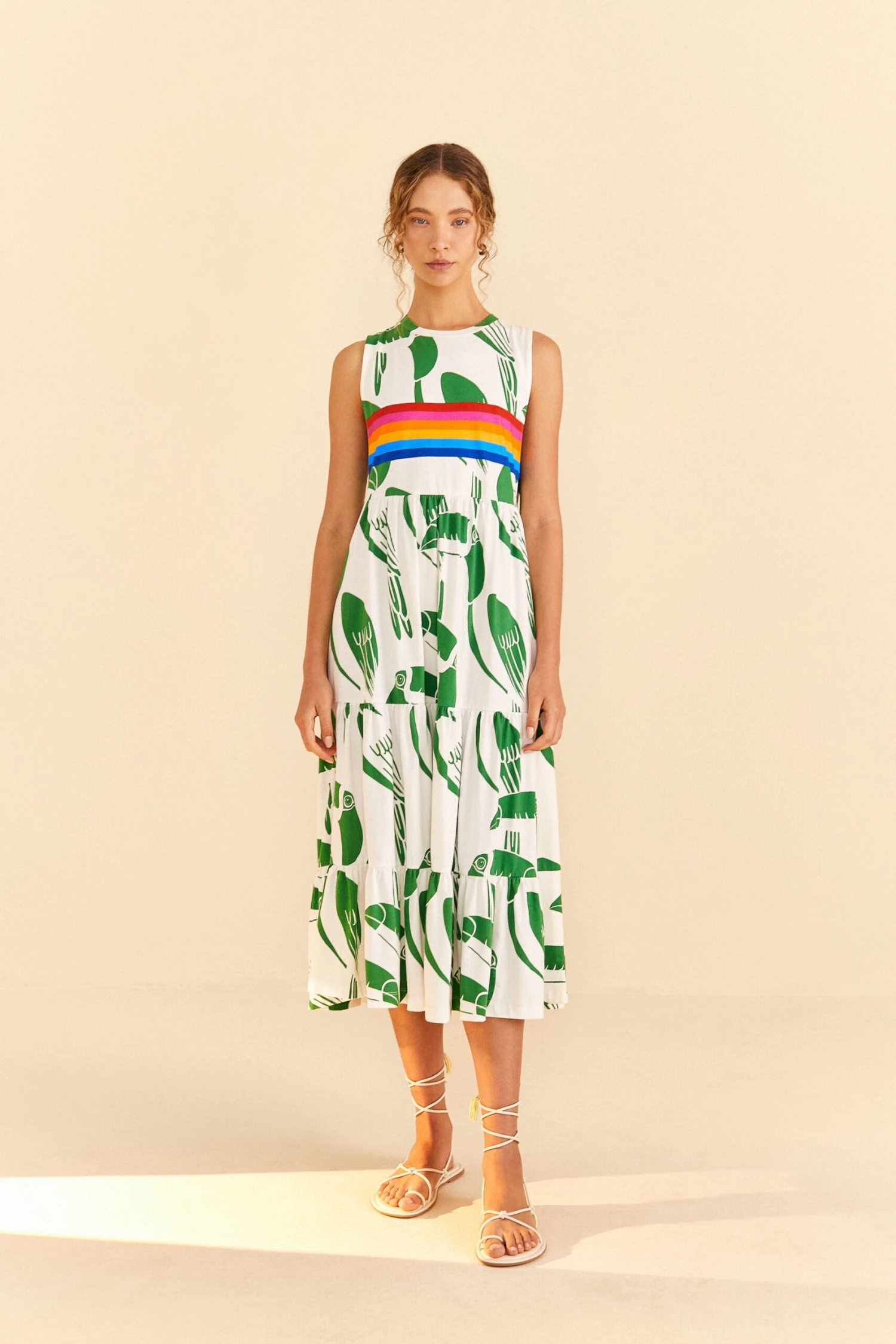 Farm Rio Off-White Rainbow Toucans Organic Cotton Maxi Dress 4 Farm Rio Off-White Rainbow Toucans Organic Cotton Maxi Dress - Image 2