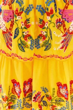Farm Rio Yellow Embroidered Richelieu Midi Dress -Farm Rio Store 306329 04