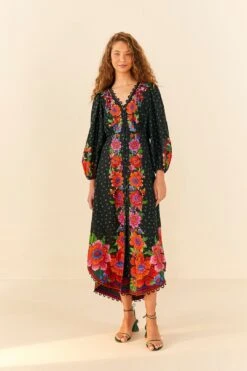 Farm Rio Black Blooming Garden Dress -Farm Rio Store 306333 04