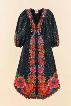 Farm Rio Black Blooming Garden Dress -Farm Rio Store 306333 06