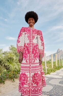 Farm Rio Pink Tropical Woodcut Lenzing⢠Ecovero⢠Viscose Midi Dress