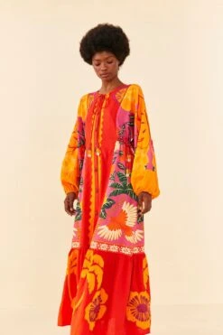 Farm Rio Sunset Patchwork Maxi Dress