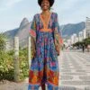 Farm Rio Blue Pineapple Garden Kaftan Maxi Dress