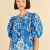 Farm Rio Blue Full Of Flowers Blouse 2 Farm Rio Blue Full Of Flowers Blouse -Farm Rio Store 306916 01
