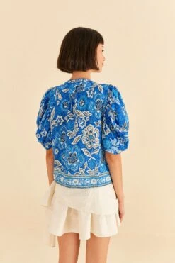 Farm Rio Blue Full Of Flowers Blouse 10 Farm Rio Blue Full Of Flowers Blouse -Farm Rio Store 306916 04