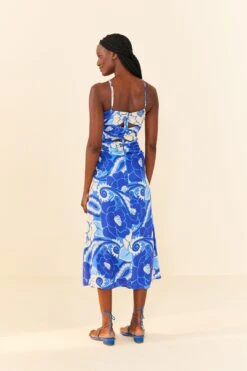 Farm Rio Blue Tropical Groove Lenzing™ Ecovero™ Viscose Midi Dress -Farm Rio Store 306997 03