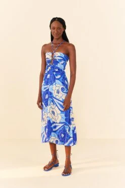 Farm Rio Blue Tropical Groove Lenzing™ Ecovero™ Viscose Midi Dress -Farm Rio Store 306997 04