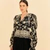 Farm Rio Black Graphic Floral Blouse -Farm Rio Store 308197 01