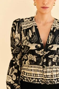 Farm Rio Black Graphic Floral Blouse -Farm Rio Store 308197 03