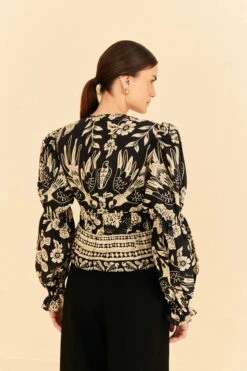 Farm Rio Black Graphic Floral Blouse -Farm Rio Store 308197 04