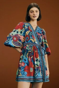 Farm Rio Blue Vintage Forest Lenzing⢠Ecovero⢠Viscose Mini Dress