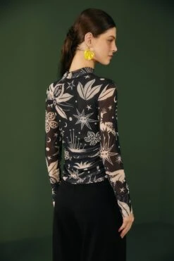 Black & White Cerrado Sky Tulle Blouse -Farm Rio Store 308525 03