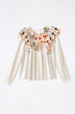 Farm Rio White Embroidered Fall Leaf Blouse -Farm Rio Store 309103 06