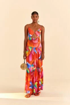 Farm Rio Red Ombre Chita Maxi Dress