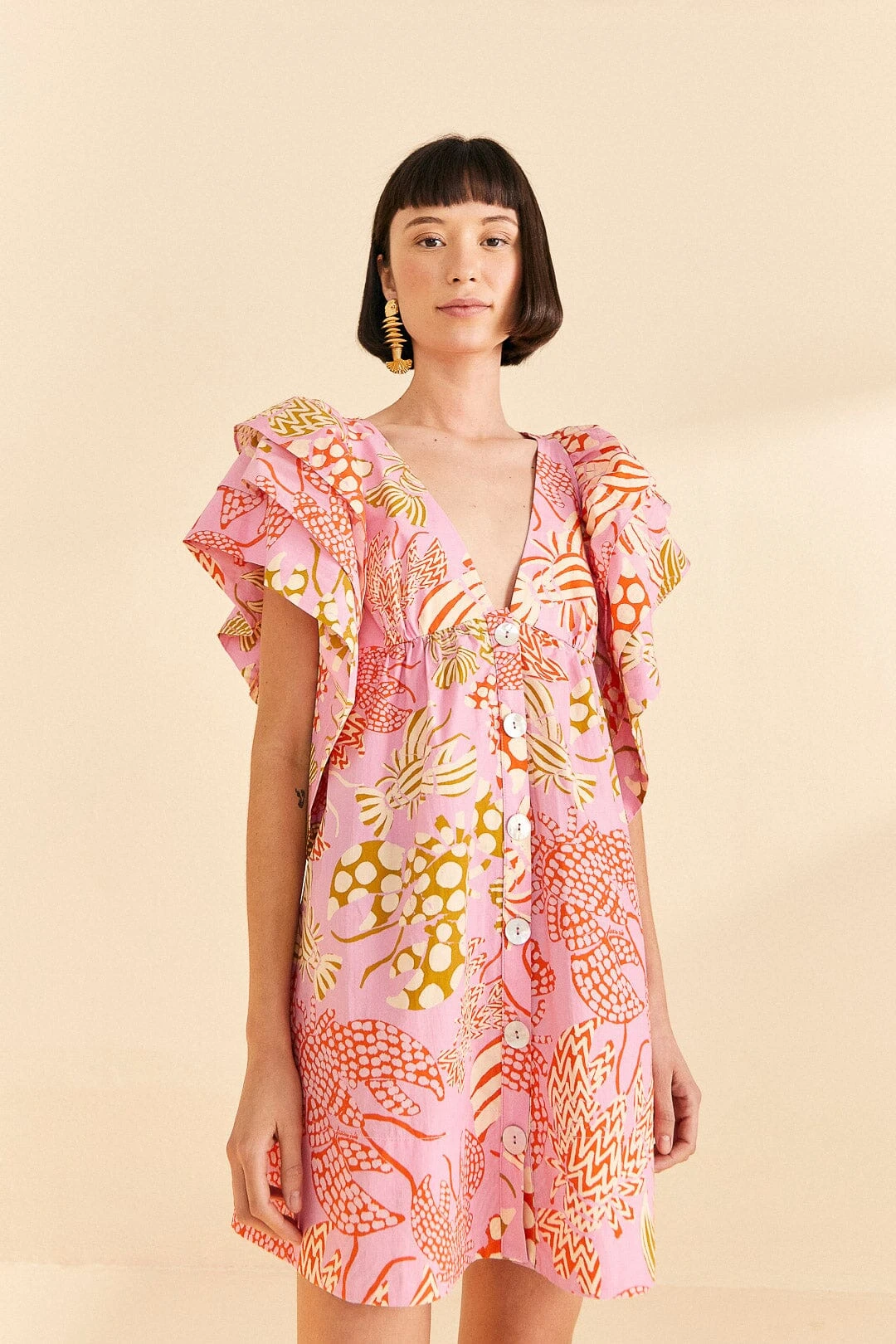 Farm Rio Pink Mixed Lobsters Organic Cotton Mini Dress 3 Farm Rio Pink Mixed Lobsters Organic Cotton Mini Dress