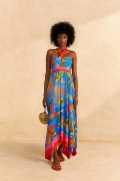 Farm Rio Blue Painted Birds Maxi Dress