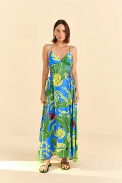 Farm Rio Blue Banana Leaves Sleeveless Maxi Dress