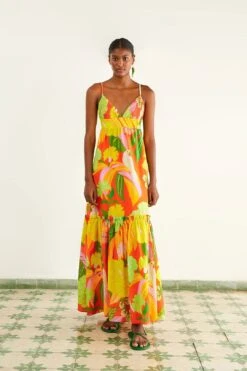 Farm Rio Red Neon Floral Maxi Dress -Farm Rio Store 309157 03