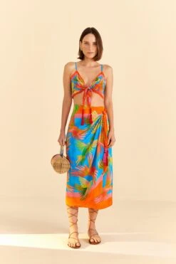 Farm Rio Painted Birds Scarf Midi Skirt