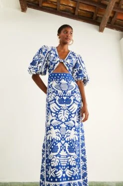 Farm Rio Navy Blue Jungle Scarf Midi Dress -Farm Rio Store 309189 03