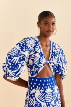 Farm Rio Navy Blue Jungle Scarf Midi Dress -Farm Rio Store 309189 05