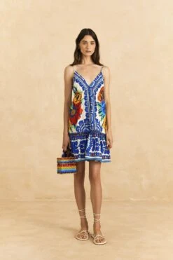 Farm Rio Off-White Flower Tapestry Organic Cotton Mini Dress -Farm Rio Store 309199 02