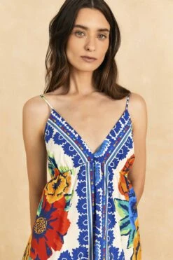 Farm Rio Off-White Flower Tapestry Organic Cotton Mini Dress -Farm Rio Store 309199 03